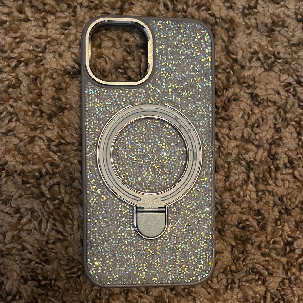 Sparkling Silver Glitter Phone Case with Ring Holder